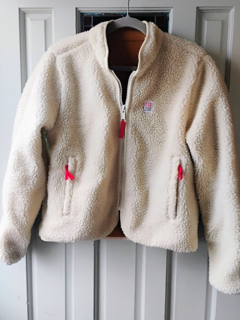 Topo Designs Cream Sherpa Fleece Bomber Jacket